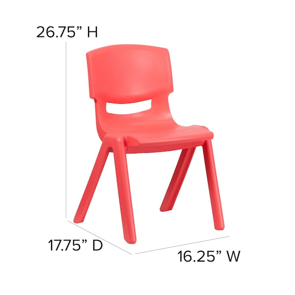 Flash Furniture Red Plastic Stackable School Chair with 15.5'' Seat Height, PK4 - 4-YU-YCX4-005-RED-GG