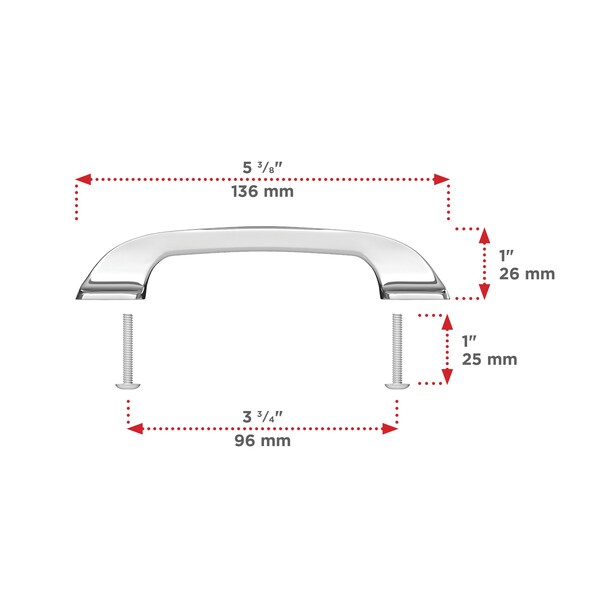 Richelieu 3 3/4-inch (96 mm) Center to Center Chrome Contemporary Cabinet Pull - BP735096140