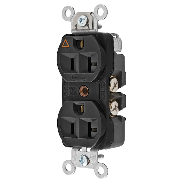 Hubbell Wiring Device-Kellems Straight Blade Devices, Receptacles, Duplex, Hubbell-Pro Heavy Duty, 2-Pole 3-Wire Grounding, 20A 125V, 5-20R, Black, Single Pack, Isolated Ground. - CR5352IGBK