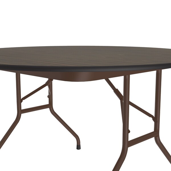 Correll Round Commerical Folding Utility Table, 48" Dia. W, 29" H, Melamine Laminate Top, Walnut - CF48MR-01