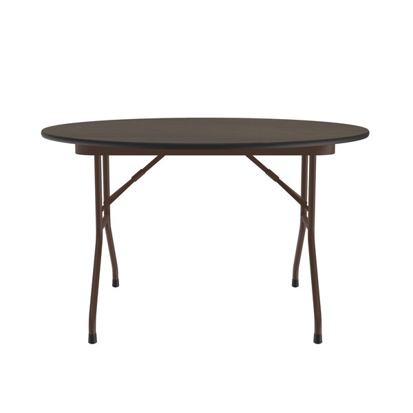 Correll Round Commerical Folding Utility Table, 48" Dia. W, 29" H, Melamine Laminate Top, Walnut - CF48MR-01