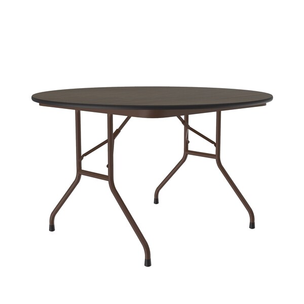 Correll Round Commerical Folding Utility Table, 48" Dia. W, 29" H, Melamine Laminate Top, Walnut - CF48MR-01