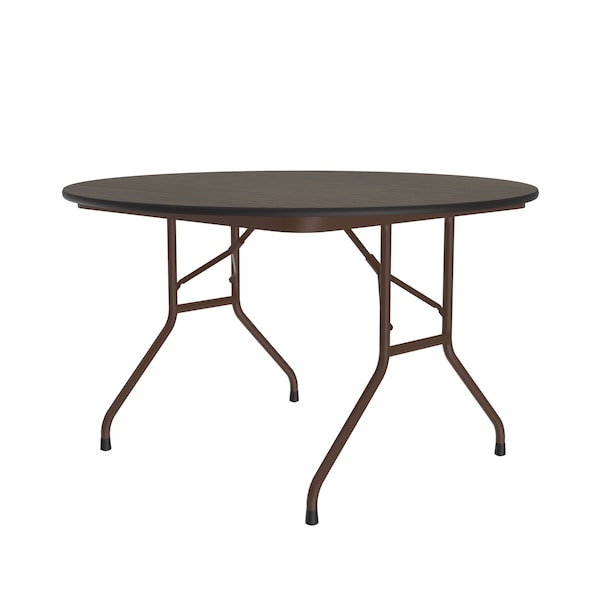 Correll Round Commerical Folding Utility Table, 48" Dia. W, 29" H, Melamine Laminate Top, Walnut - CF48MR-01