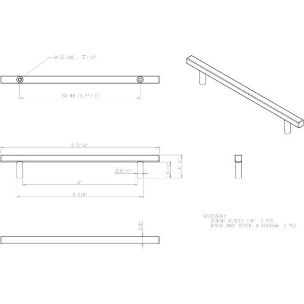 Jeffrey Alexander 160 mm Center-to-Center Brushed Gold Square Dominique Cabinet Bar Pull - 845-160BG