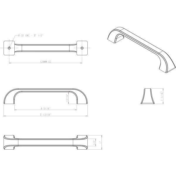 Jeffrey Alexander 128 mm Center-to-Center Polished Chrome Square Marlo Cabinet Pull - 972-128PC
