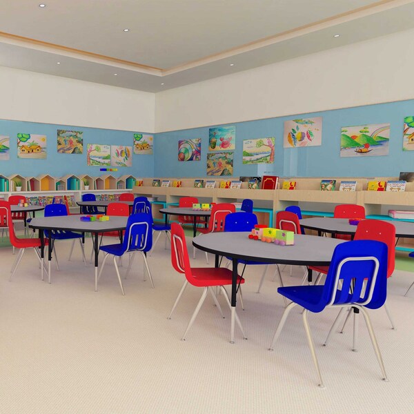 Correll Trapezoidal Adjustable Height Activity Kids School Table, 30" W, 60" L, 19" to 29" H, Gray Granite - AM3060-TRP-15