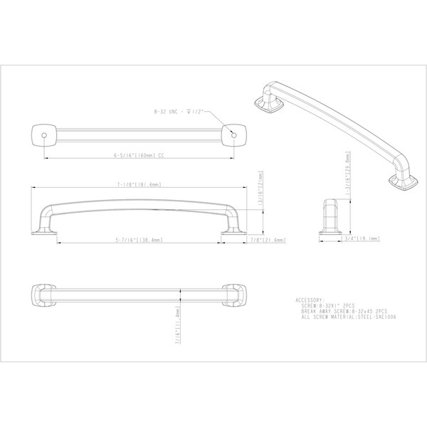 Jeffrey Alexander 160 mm Center-to-Center Satin Bronze Belcastel 1 Cabinet Pull - MO6373-160SBZ