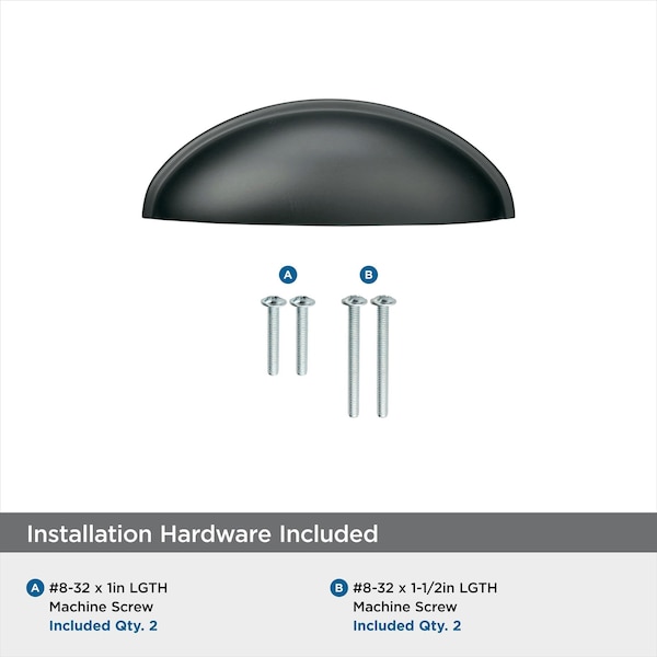 Amerock Ravino 3 in 76 mm Center-to-Center Matte Black Cabinet Cup Pull - BP22094FB