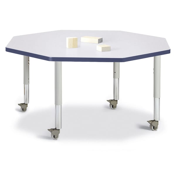 Jonti-Craft Berries Octagon Activity Table, 48 in. x 48 in., Mobile, Freckled Gray/Navy/Gray - 6428JCM112
