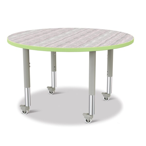 Jonti-Craft Berries Round Activity Table, 42 in. Diameter, Mobile, Driftwood Gray/Key Lime/Gray - 6468JCM451