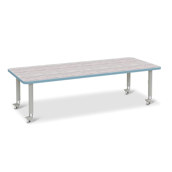 Jonti-Craft Berries Rectangle Activity Table, 30 in. x 72 in., Mobile, Driftwood Gray/Coastal Blue/Gray - 6413JCM452