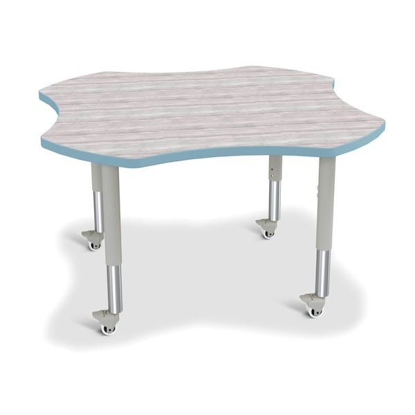 Jonti-Craft Berries Four Leaf Activity Table, Mobile, Driftwood Gray/Coastal Blue/Gray - 6453JCM452
