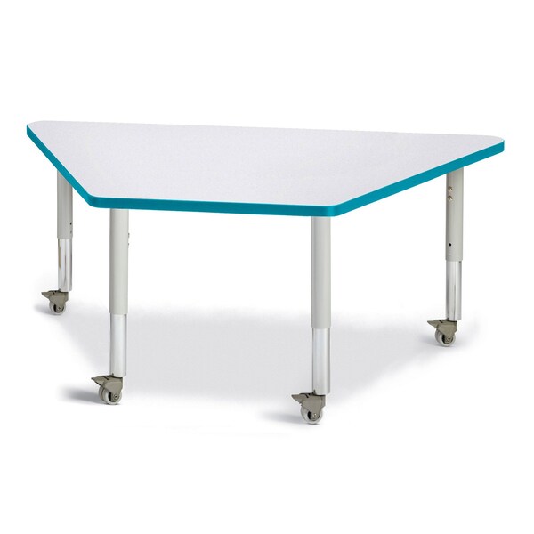 Jonti-Craft Berries Trapezoid Activity Tables, 30 in. x 60 in., Mobile, Freckled Gray/Teal/Gray - 6443JCM005