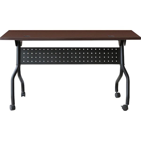 Lorell Rectangle Lorell Mahogany Flip Top Training Table, 23.6 W, 48 L, 29.5 H, Melamine Top, Mahogany - LLR59518