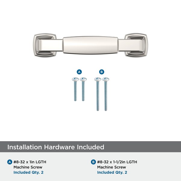 Amerock Stature 3 inch 76mm Center-to-Center Polished Nickel Cabinet Pull - BP36891PN