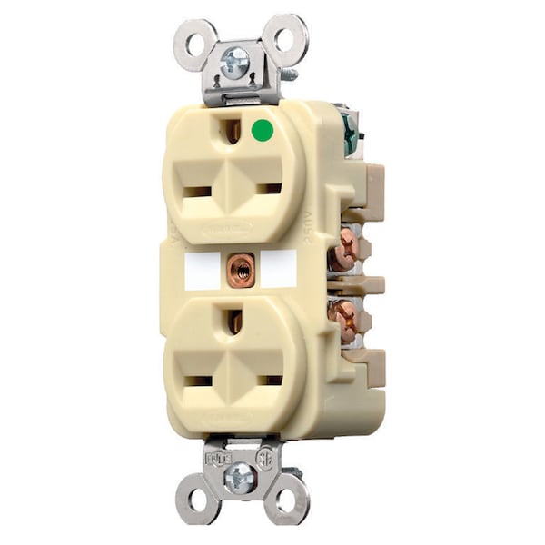 Hubbell Wiring Device-Kellems Straight Blade Devices, Receptacles, Duplex, Hospital Grade, 2-Pole 3-Wire Grounding, 15A 250V, 6-15R, Ivory, Single Pack - HBL8600I