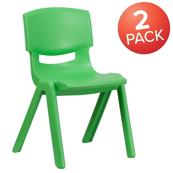 Flash Furniture Green Plastic Stackable School Chair with 15.5" Seat Height, PK2 - 2-YU-YCX-005-GREEN-GG