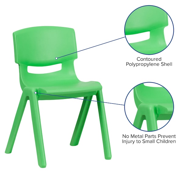 Flash Furniture Green Plastic Stackable School Chair with 15.5" Seat Height, PK2 - 2-YU-YCX-005-GREEN-GG