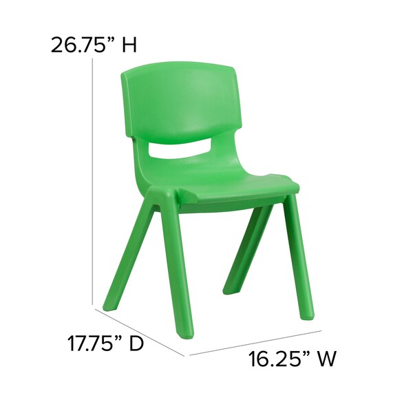 Flash Furniture Green Plastic Stackable School Chair with 15.5" Seat Height, PK2 - 2-YU-YCX-005-GREEN-GG