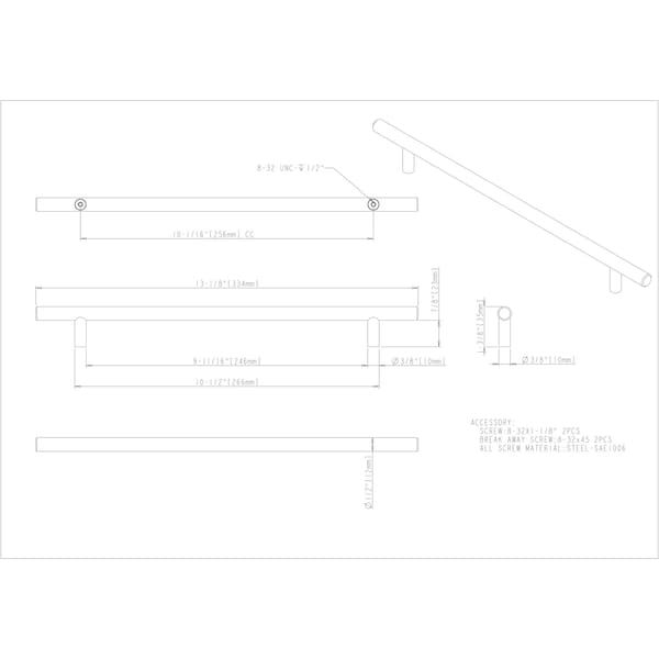 Elements By Hardware Resources 256 mm Center-to-Center Hollow Stainless Steel Naples Cabinet Bar Pull - 334SS