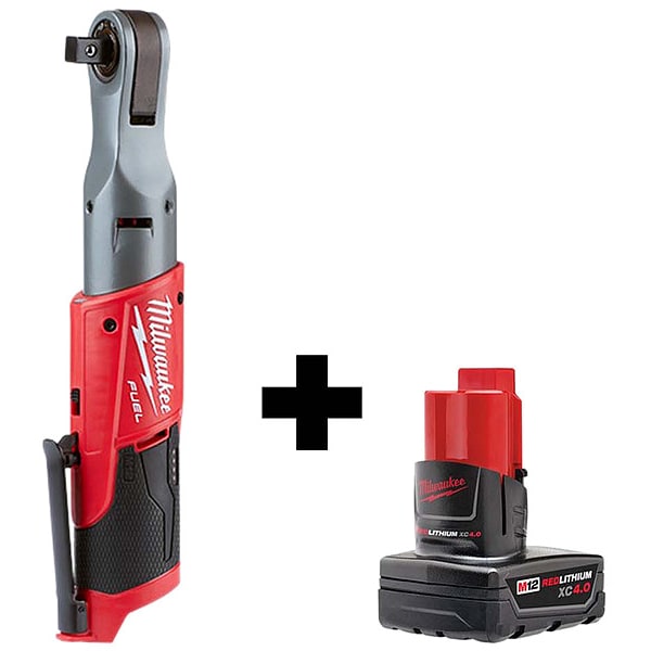 Milwaukee Tool Cordless Ratchet Tool Kit, 12V DC, 60 ft-lb Torque, Includes Battery (4.0 Ah) - 2558-20, 48-11-2440