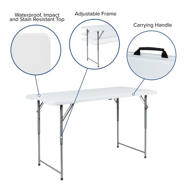Flash Furniture 4-Foot Height Adjustable Bi-Fold Granite White Plastic Folding Table - RB-2448ADJ-2-GG
