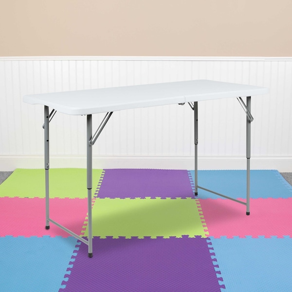 Flash Furniture 4-Foot Height Adjustable Bi-Fold Granite White Plastic Folding Table - RB-2448ADJ-2-GG