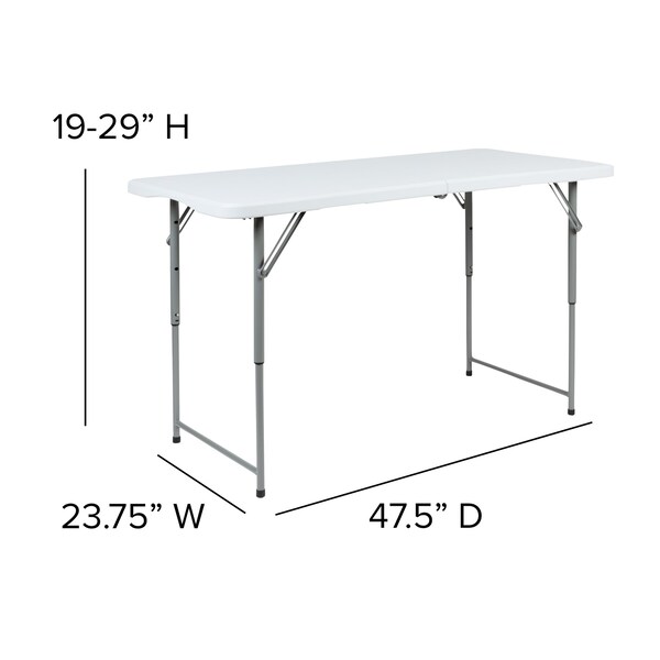 Flash Furniture 4-Foot Height Adjustable Bi-Fold Granite White Plastic Folding Table - RB-2448ADJ-2-GG
