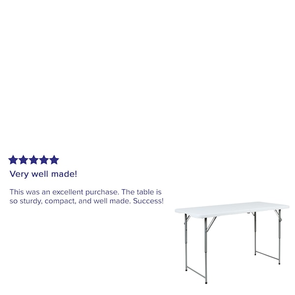 Flash Furniture 4-Foot Height Adjustable Bi-Fold Granite White Plastic Folding Table - RB-2448ADJ-2-GG