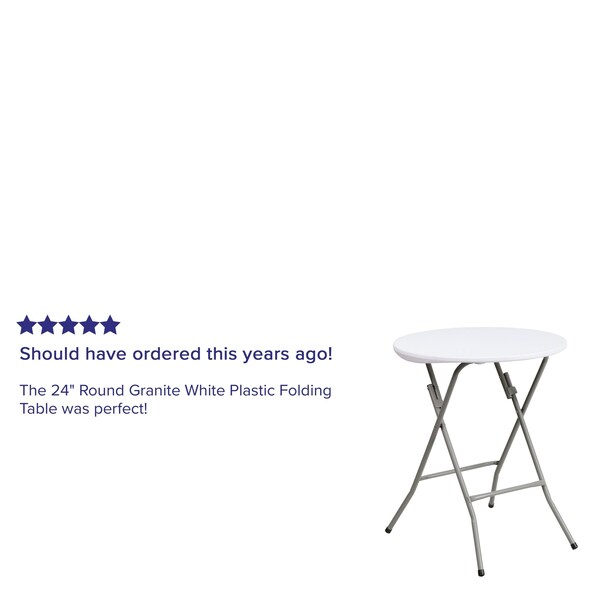 Flash Furniture Round Wh 24Rnd Plastic Fold Table, 24" W, 24" L, 29.375" H, Granite White - DAD-YCZ-80R-1-SM-GW-GG