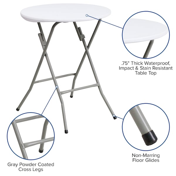 Flash Furniture Round Wh 24Rnd Plastic Fold Table, 24" W, 24" L, 29.375" H, Granite White - DAD-YCZ-80R-1-SM-GW-GG