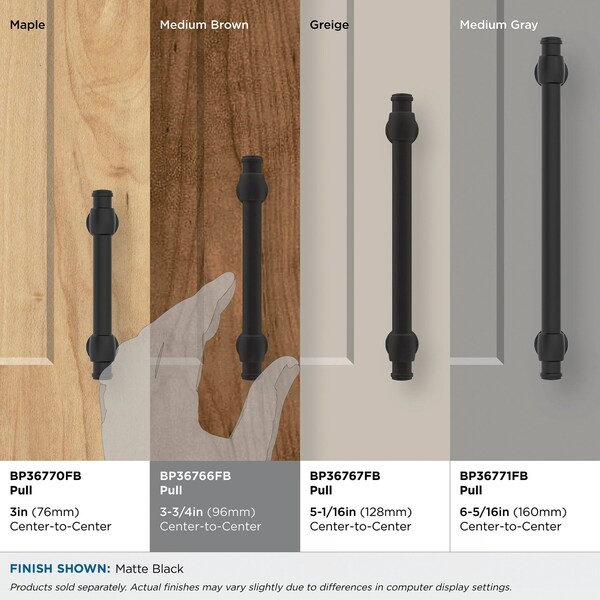 Amerock Winsome 3-3/4 in 96 mm Center-to-Center Matte Black Cabinet Pull - BP36766FB