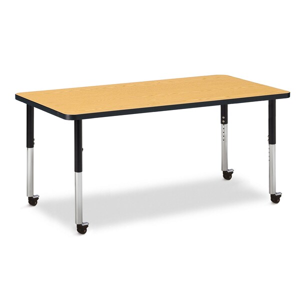 Jonti-Craft Berries Rectangle Activity Table, 30 in. x 60 in., Mobile, Oak/Black/Black - 6408JCM210