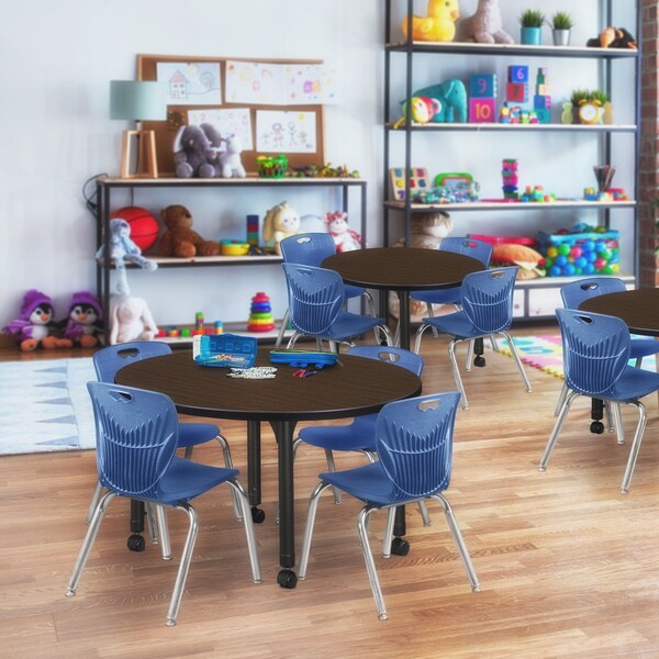 Regency Round Kee Mobile Adjustable Classroom Table W/ 4 Andy Chairs, 36 in W, 36 in L, Neo Walnut - TB36RNDNWAPCBK45NV