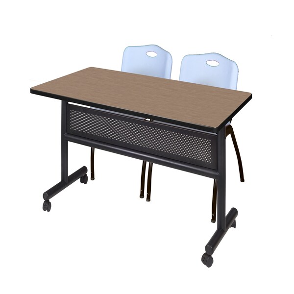 Regency Kobe Flip-Top Privacy Nesting Table W/ 2 M Stack Chairs, 48 in W, 30 in L, Noble Oak - MKFTM4830NO47GY