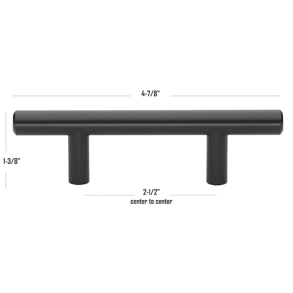 Gliderite Hardware 2-1/2 in. Center to Center Matte Black Solid Steel Bar Pull - 5007-64-MB - 5007-64-MB-1