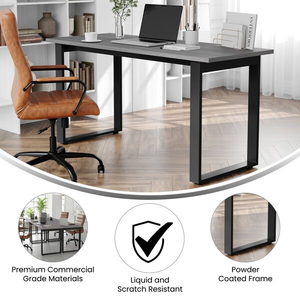 Flash Furniture Redmond 60x24 Conf Tbl w/1in. Thick Dbl Sided Laminate Tbl Top w/PVC and U-Frame Steel Bse, Gry Oak - MT-M6024-LTGRY-UBF-GG