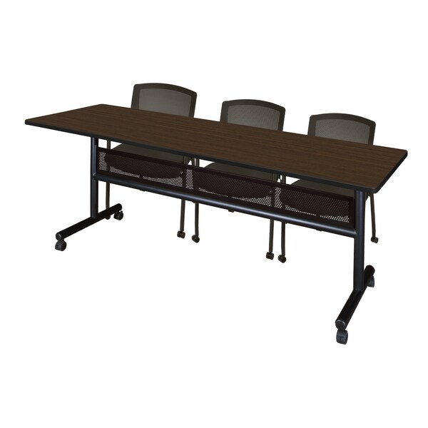 Regency Kobe Flip-Top Training Nesting Table W/ Modesty Panel & 2 Knight Mesh Chairs, 84 in W, 24 in L - MKFTM8424NW56CBK