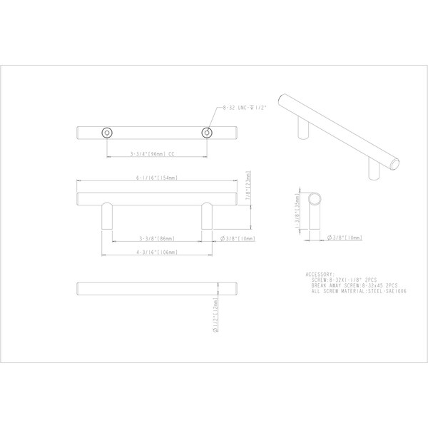 Elements By Hardware Resources 96 mm Center-to-Center Hollow Stainless Steel Naples Cabinet Bar Pull - 154SS