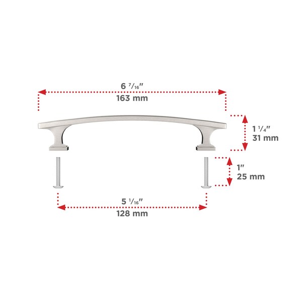Richelieu 5 1/16-inch (128 mm) Center to Center Brushed Nickel Transitional Cabinet Pull - BP5254128195