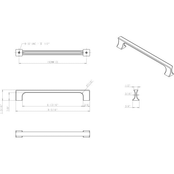 Jeffrey Alexander 192 mm Center-to-Center Brushed Pewter Sullivan Cabinet Pull - 752-192BNBDL
