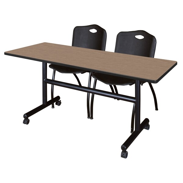 Regency Kobe Flip-Top Training Nesting Table W/ 2 M Stack Chairs, 60 in W, 24 in L, Noble Oak - MKFT6024NO47BK