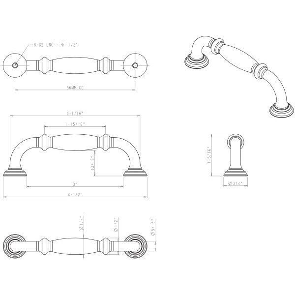Jeffrey Alexander 96 mm Center-to-Center Polished Nickel Tiffany Cabinet Pull - 658-96NI
