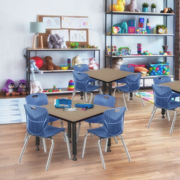 Regency Square Kee Adjustable Classroom Table W/ 4 Andy Stack Chairs, 42 in W, 30 in L, Noble Oak - TB4242NOAPBK45NV