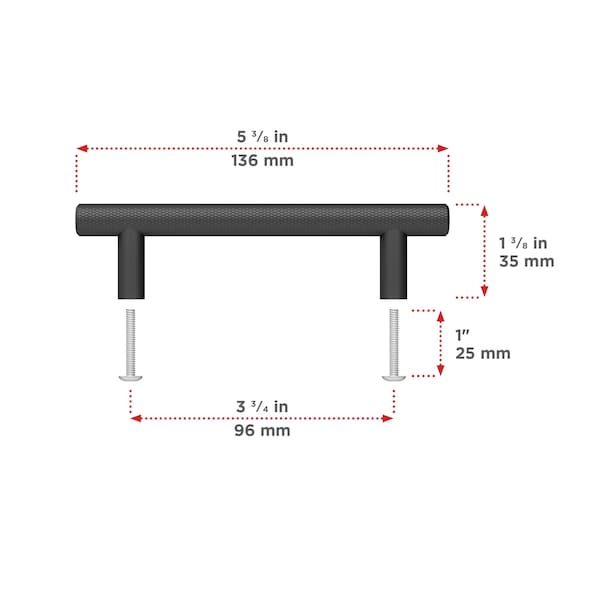 Richelieu 3 3/4-inch (96 mm) Center to Center Matte Black Contemporary Cabinet Pull - BP306096900