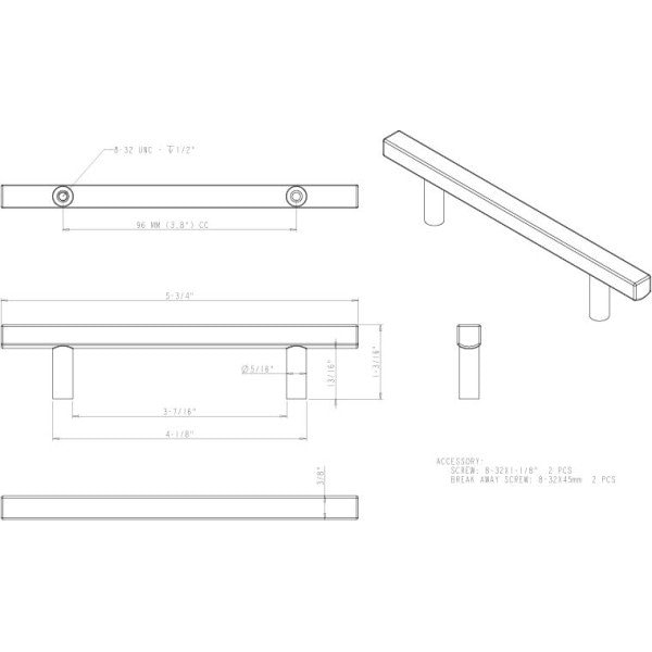 Jeffrey Alexander 96 mm Center-to-Center Matte Black Square Dominique Cabinet Bar Pull - 845-96MB