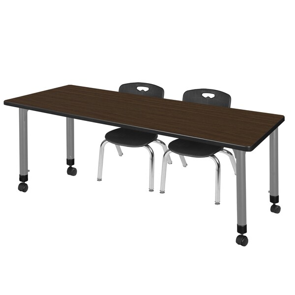 Regency Kee Mobile Adjustable Classroom Table W/ 2 Andy Stack Chairs, 66 in W, 24 in L, Neo Walnut - MT6624NWAPCGY45BK