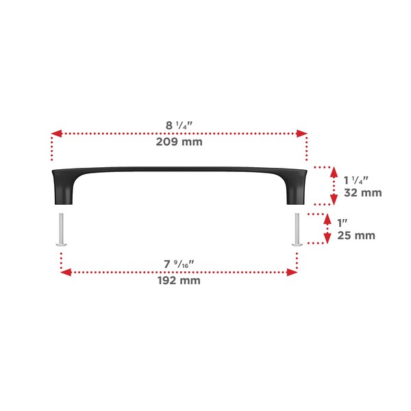 Richelieu 7 9/16-inch (192 mm) Center to Center Matte Black Contemporary Cabinet Pull - BP7345192900