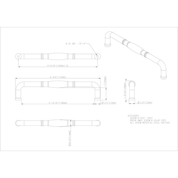 Jeffrey Alexander 160 mm Center-to-Center Matte Black Durham Cabinet Pull - Z290-160-MB