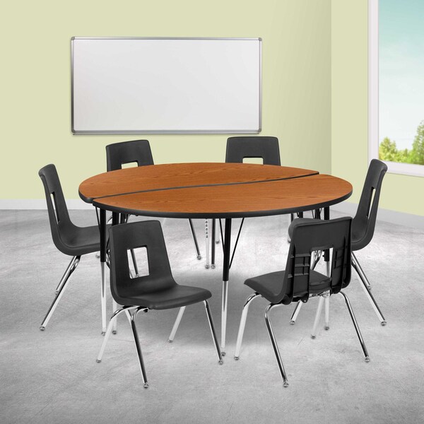 Flash Furniture 60 W, 60 L, 30.25 H, Chrome, Laminate, Particleboard, Plastic, Steel - XU-GRP-16CH-A60-HCIRC-OAK-T-A-GG